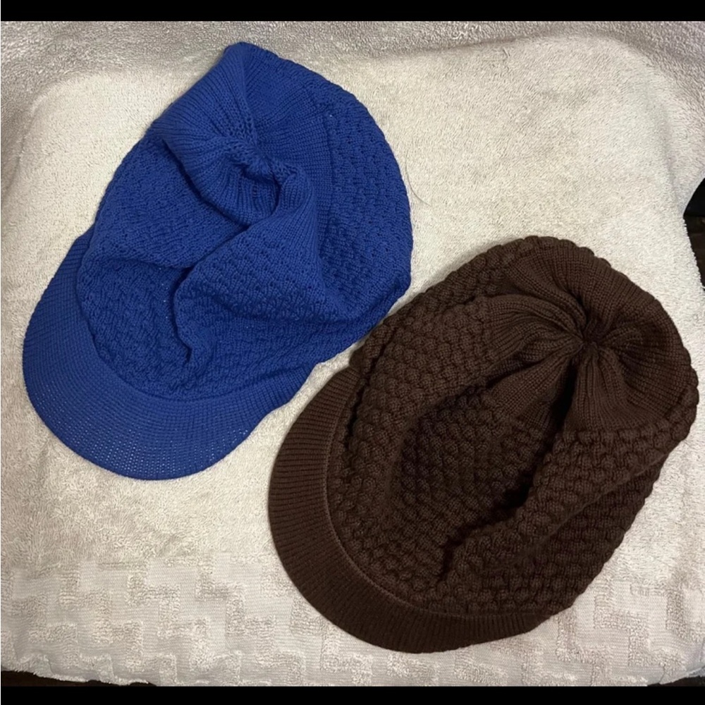 BLUE & Brown Cotton Rasta Slouchy  Long Knot Beanie Visor.